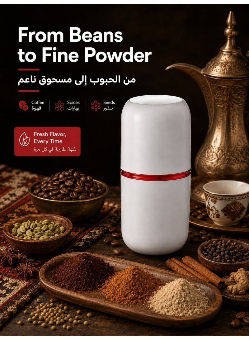 RUIYADA Electric Coffee Grinder, 150W White Mini Coffee Bean & Spice Grinder, 100g Stainless Steel Blade Grinder, One-Touch Electric Mill for Arabic Coffee, Turkish Coffee, Spices, Nuts, Seeds & Grains - Image 3