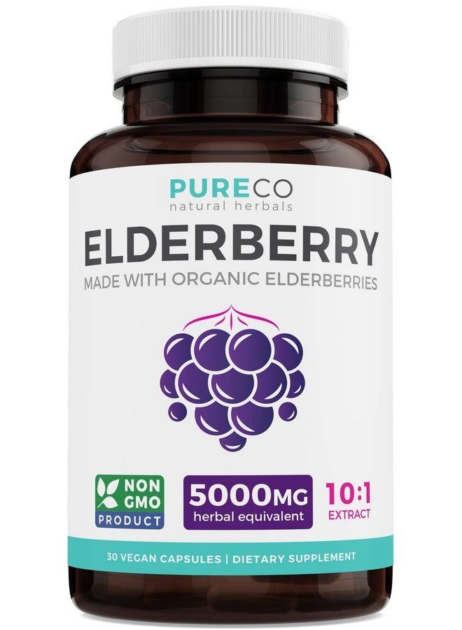 PURE CO كبسولات البلسان العضوي 10:1 مستخلص يعادل 5000 ملغ من البلسان الطازج (نباتي) لدعم المناعة وتخفيف الحساسية والجيوب الأنفية سامبوقس نيغرا البلسان الأسود 30 كبسولة (بدون حبوب أو جيل) - Image 2