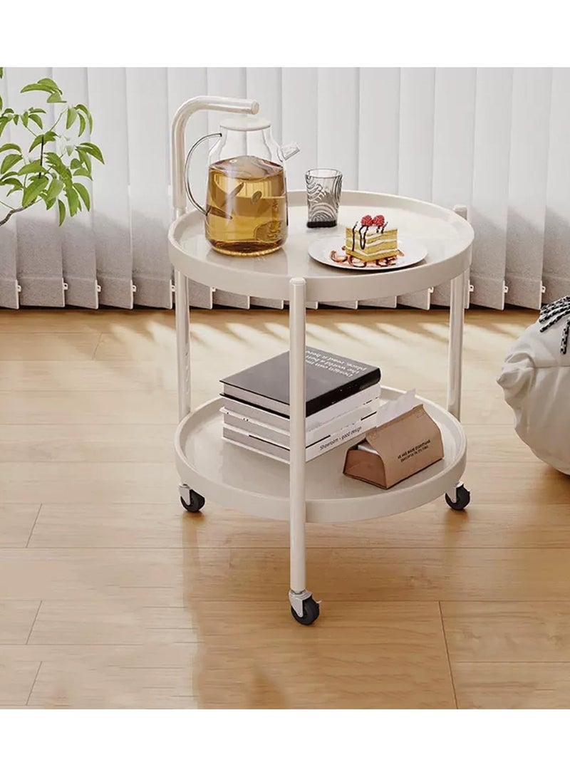 DubaiGallery Side table,end table, Sofa Side Table, Round Double-Decker Trolley, Multi-Functional Living Room Rack with Wheels, Dining Side Cart, Bedroom Bedside Table - Image 1