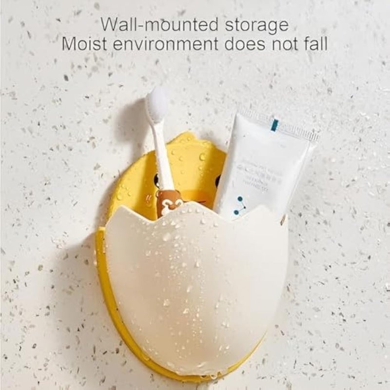 Toothbrush Holder Bathroom Makeup Organizer | Strong Self Adhesive Wall Mount | No Drilling | Practical Space Saving Design with Vents | Organize Toothpaste, Comb, Razors, Cosmetics | White & Yellow - Image 5
