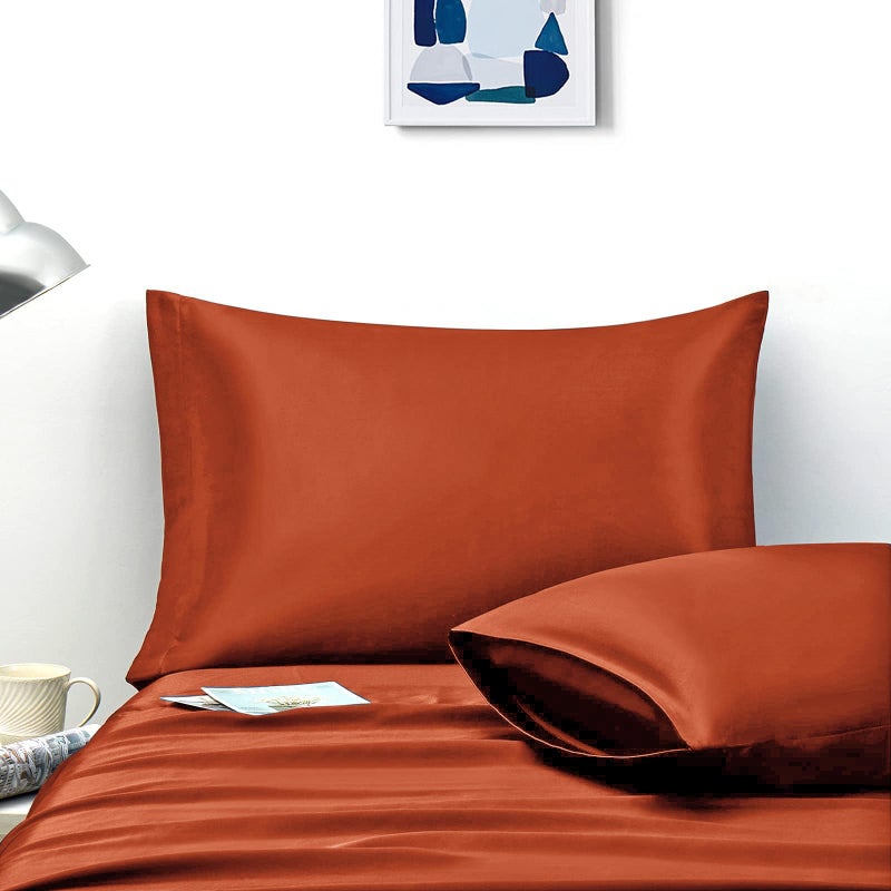 Ersmak Satin Pillowcase Queen Set of 2, 20" x 30" Ultra Soft & Silky Satin Pillow Cases for Hair and Skin, Wrinkle Fade Resistant Pillow Covers with Envelope Closure (Rust Orange) - Image 1