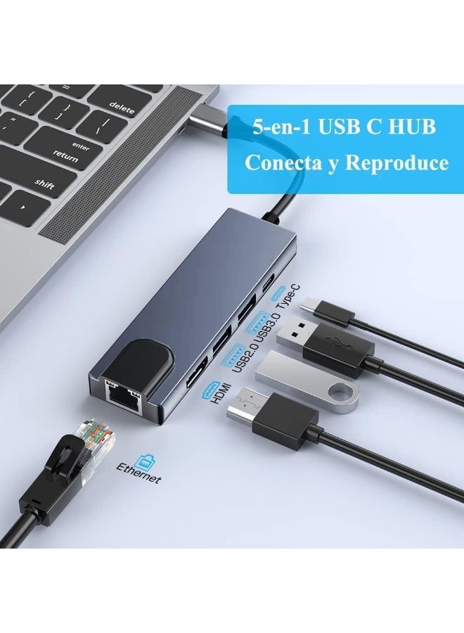 أوريون ماكس محول USB-C متعدد الوظائف 5 في 1 مزود بمنفذ HDMI بدقة 4K، وشحن سريع بقوة 100 واط، ومنفذ إيثرنت جيجابت، ومنفذي USB 3.0 - متوافق مع أجهزة MacBook Pro/Air وأجهزة Type-C - Image 2