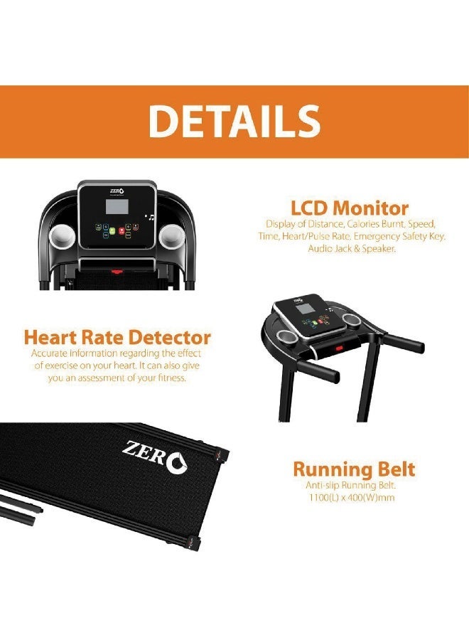 زيرو_بيوند_ويلنيس جهاز المشي القابل للطي Zero Healthcare ZT-R15 للاستخدام المنزلي بمحرك هادئ بقوة 1.5 حصان، 12 برنامجًا تلقائيًا، سرعة 1–14 كم/س، مراقب معدل ضربات القلب، مكبر صوت MP3، جهاز جري مدمج بنظام طي هيدروليكي بسعة 120 كجم - Image 5