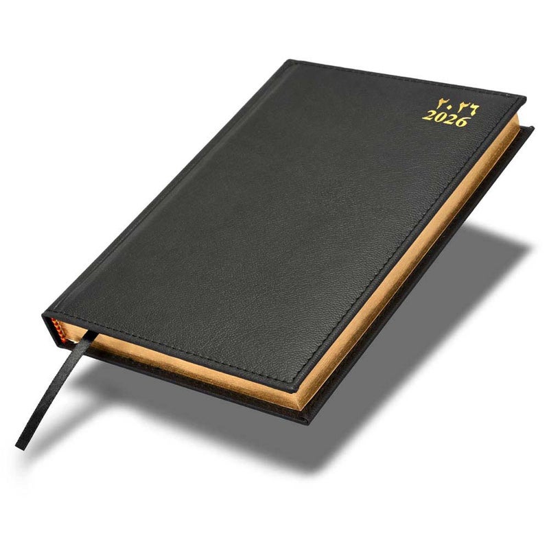 FIS 2026 Golden A5 Diary, 148x210mm, 1 Side Padded Italian PU Cover Materials, Gold Gilded Edges & Sewn Cover, Arabic/English, 70gsm Italian Ivory Pap… - Image 1