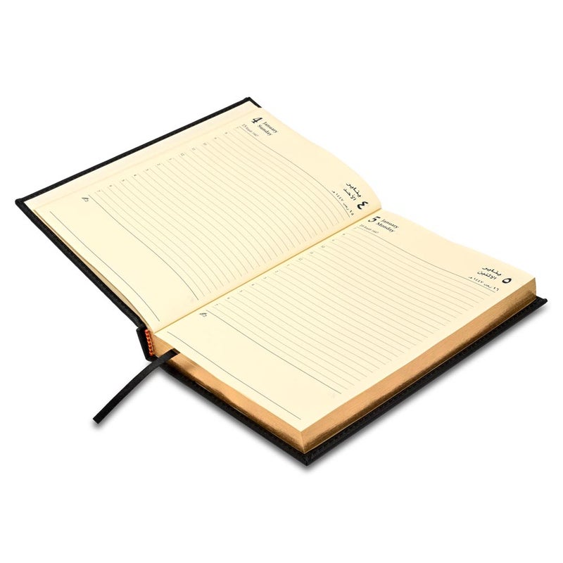 FIS 2026 Golden A5 Diary, 148x210mm, 1 Side Padded Italian PU Cover Materials, Gold Gilded Edges & Sewn Cover, Arabic/English, 70gsm Italian Ivory Pap… - Image 3