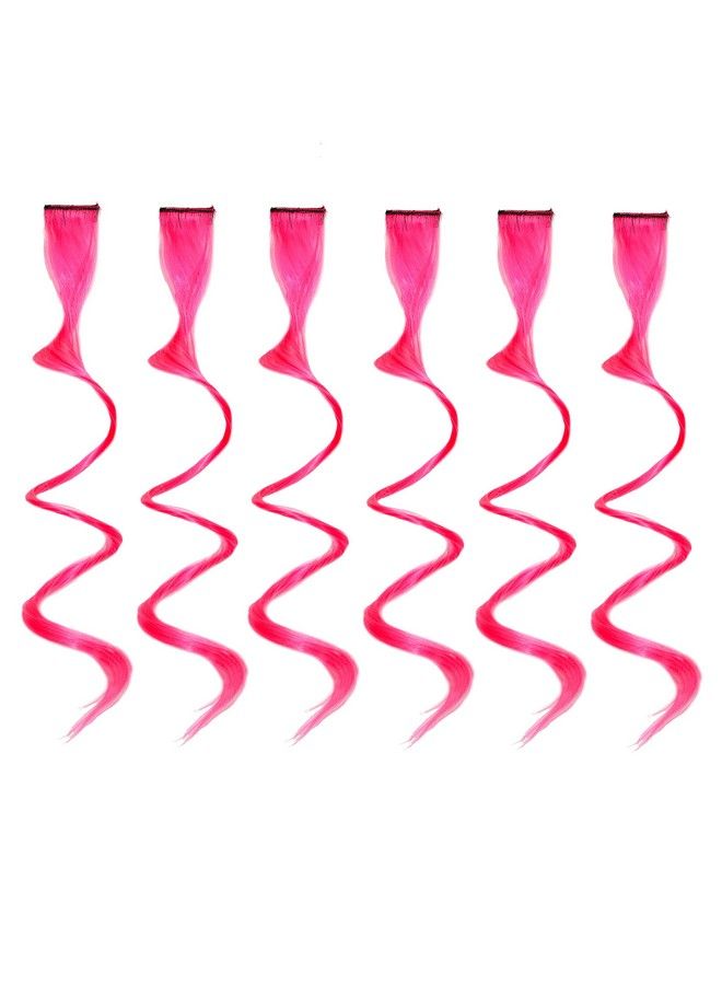Rapidsflow Colored Hair Streak/Hair Extensions For Women And Girls Real Hair For Highlighting (Set Of 6Pc) (Curly Pink) - Image 1