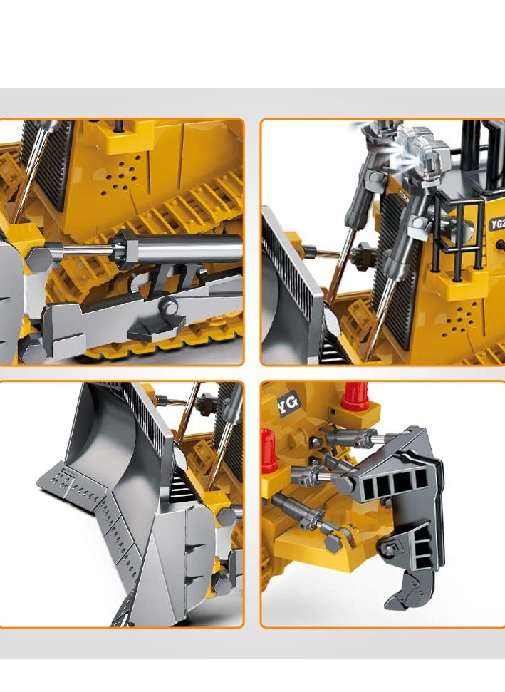 XiuWoo Rc Bulldozer Toys for Boys,Construction Remote Control Bulldozer with Metal bulldozing Shovel Lights/Sounds for Kids Boys, yellow  - Image 2