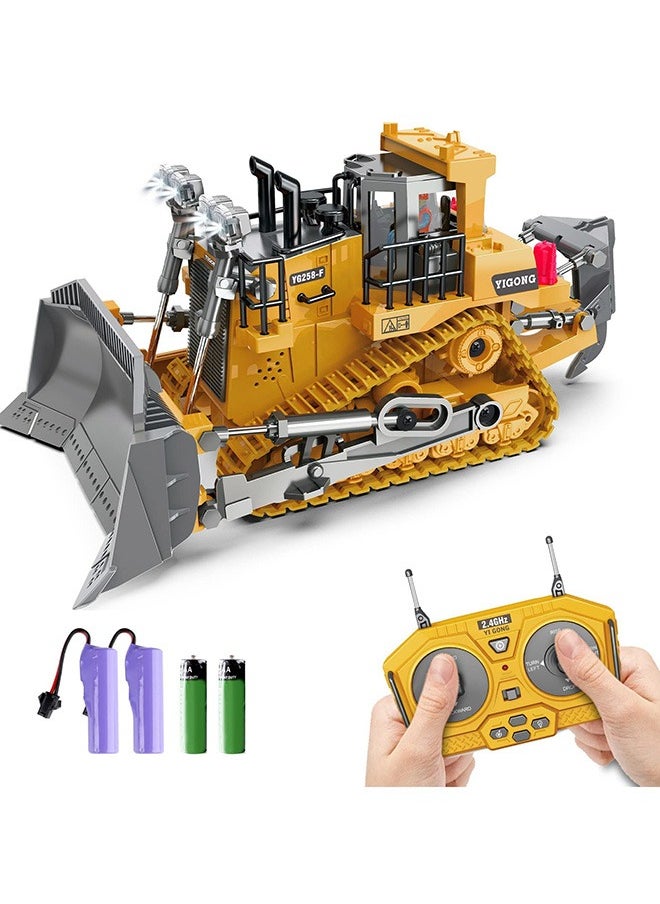 XiuWoo Rc Bulldozer Toys for Boys,Construction Remote Control Bulldozer with Metal bulldozing Shovel Lights/Sounds for Kids Boys, yellow  - Image 1