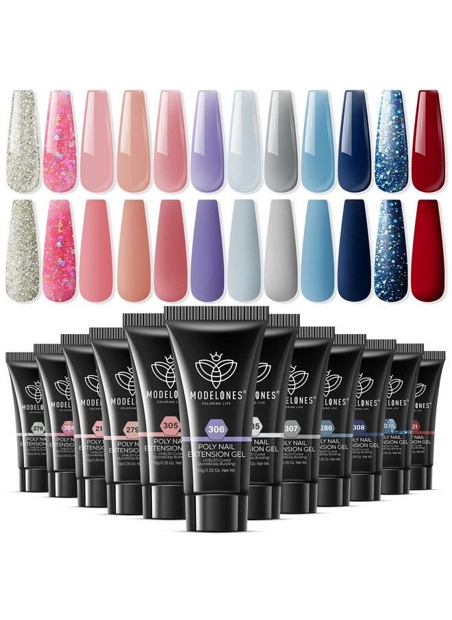 modelones - Poly Nail Extension Gel Kit 12 Colors Modern Muse Collection Poly Nail Gel Set All Seasons Colors Nude Gray Pink Blue Glitter Builder Nail Gel French Manicure Diy At Home Beauty Gifts For Women - Image 1