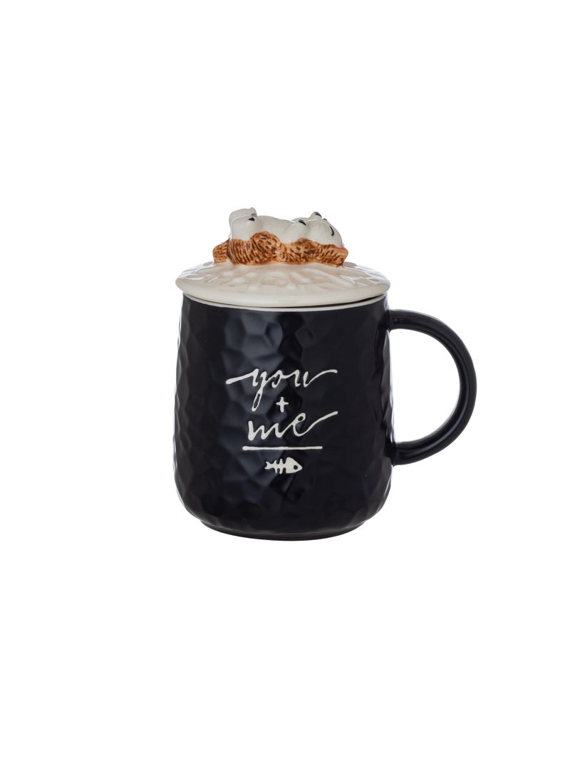 Dania - White and black porcelain mug, sheep decor with lid - Image 1