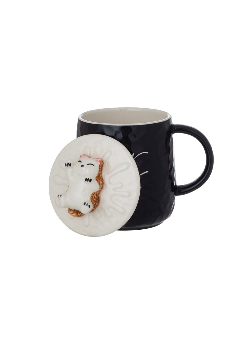 Dania - White and black porcelain mug, sheep decor with lid - Image 1