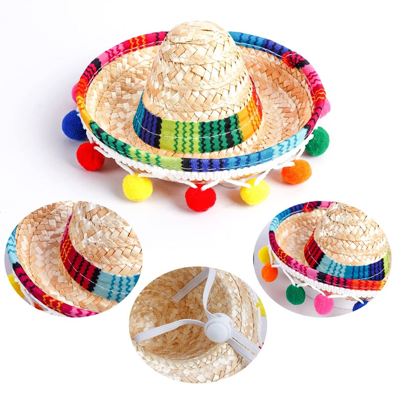 Crazy Night Mini Sombrero Top Hat Headband Tiny Straw Hat Small Sombreros for Dog Cat,Mexican Fiesta Birthday Party Supplies Table Decoration - Image 3