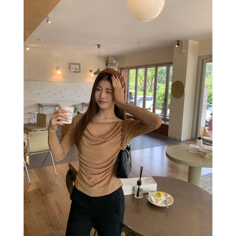 Women's Off-Shoulder Lace Spliced Asymmetrical Long Sleeve Slim Fit Blouse - Image 1
