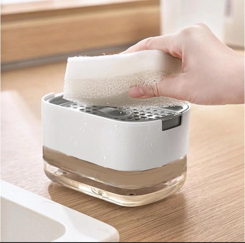 Oslen Plastic 2 in 1 Soap Dispenser for Kitchen with Sponge Holder 400 Ml,Hollow Design,Durable&Smooth Body Sink Dish Washing Soap Dispenser Set Sponge Holder Kitchen Sink Accessories Items (Multi) - Image 1