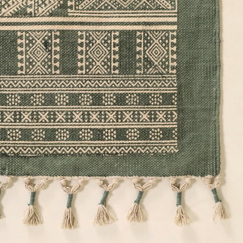 Peepul Tree Jaipuri Handprinted Cotton Rugs for Living Room Handmade Sustainable Modern Durries for Living Room Cotton Carpets for Living Room Bedroom Floor Rug for BedroomSea Green 3X5 ft - Image 5