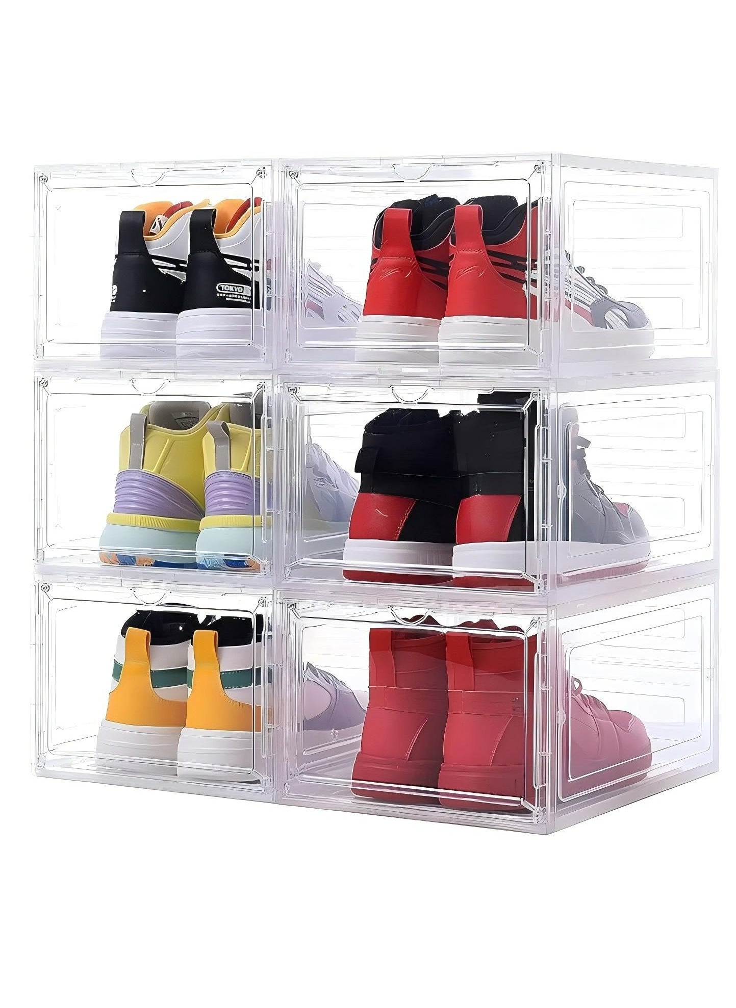 HomarKet 6 Pack Shoe Boxes Clear Plastic Stackable Sneaker Storage Boxes with Magnetic Door Acrylic Boxes for Display Side Open Shoe Box Clear Shoe Boxes Stackable Shoe Containers UAE Dubai Abu Dhabi