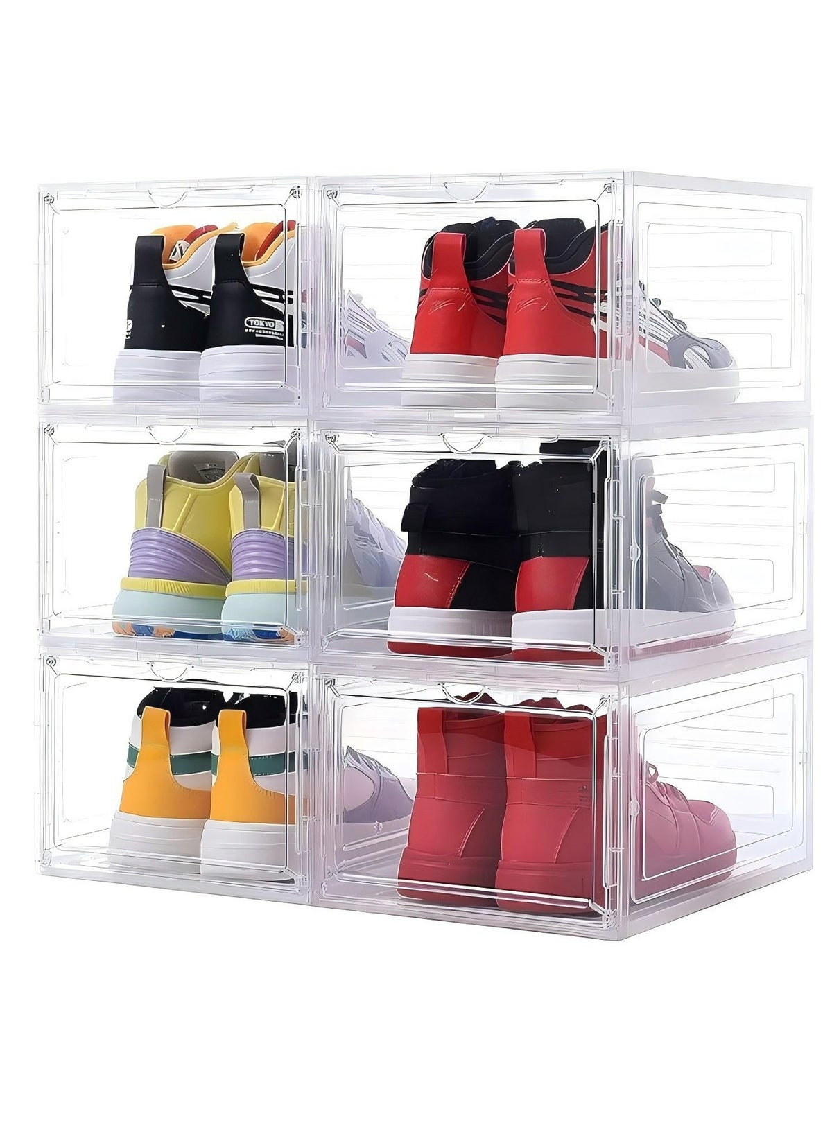 ZIMNEST 6-Piece Shoe Box, Shoe Storage Boxes Clear Plastic Stackable ...