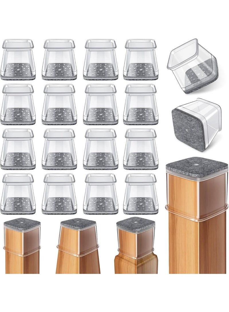 16 Pcs Chair Leg Floor Protectors Square, Silicone Felt Furniture Leg Pads Caps Covers for Hardwood Floors (Fit:1-1/16" to 1-5/8") - Image 1