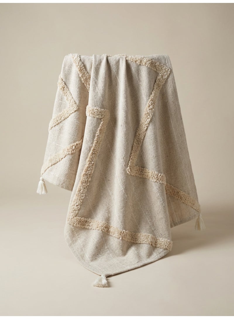 Ambrosia 130 x 160 cm Cotton Blanket Pastel Cotton Throw White 400GSM Thick Tufted Geometric Boho Decorative Cover with Tassels for Couch Sofa and Bed - Image 2