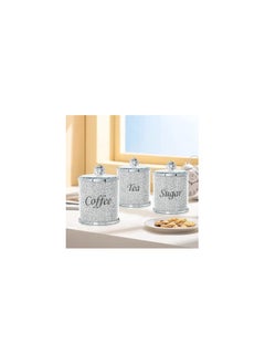 LONGWIN Longwin Glass Kitchen Canister Sets for Kitchen Countertop with Crushed Crystal Diamonds, Coffee Sugar Tea Container Jars with Decorative Lid for Food Storage, Silver, Set of 3  - Image 2