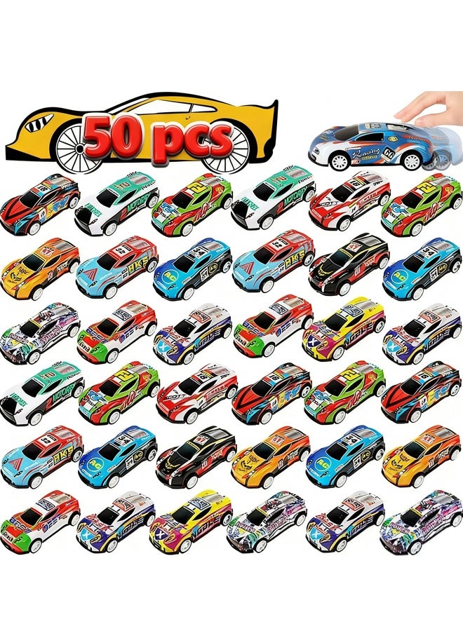 هالامودو 50 حزمة سحب السيارات للأطفال ، 1: 64 مقياس لعب السيارات الصغيرة سيارات سباق المعدن السائبة في دلو التخزين للأولاد والبنات والأطفال الصغار والأطفال 2،3،4،5،6،7 سنة ، خدمات الحفلة ، جوائز مكافأة المعلم ، هدايا عيد الميلاد - Image 1
