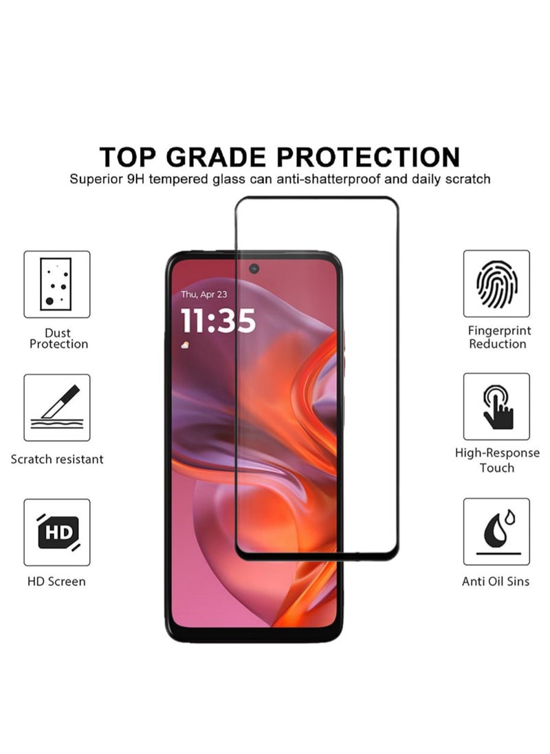 [1+1 Sets] For Motorola Moto G05/E15 Case & Screen Protector Soft TPU Brushed Texture Anti-Slip Cover with Scratch Resistant Tempered Glass
