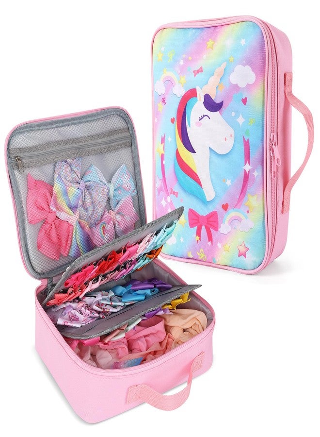 Fruobeyla Bow Organizer for Girls, Bows Holder for Girls Hair, Pink Unicorn Bow Case Organizer for Toddler Baby Girl Hair Accessories for Claw Clip (Unicorn) - Image 1