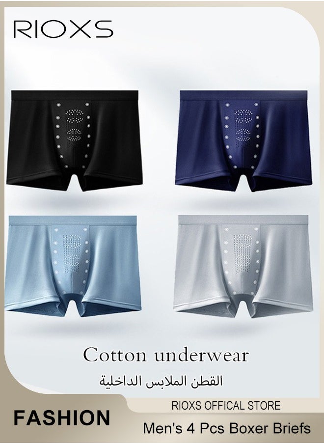RIOXS - Men's 4 Pack Cotton Boxer Brief Sets Breathable Underwear Soft Stretch Boxer Shorts - Image 1