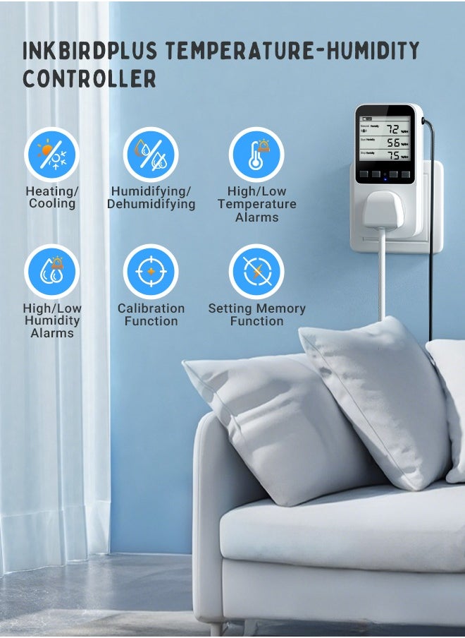 INKBIRDPLUS Temperature and Humidity Controller, Heating Cooling Thermostat, Humidifying Dehumidifying Controller, Temperature Humidity Alarms, Ideal For Greenhouses, Reptiles, Incubators, Home Brewing