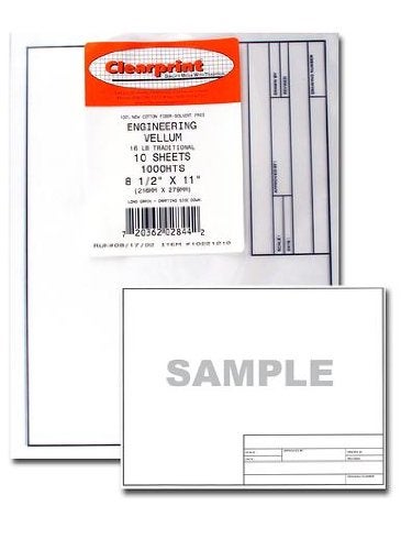 Clearprint Vellum Sheets with Engineer Title Block, 8.5x11 Inches, 16 lb., 60 GSM, 1000H 100% Cotton, 10 Sheets/Pack, Translucent White (10221210) - Image 2