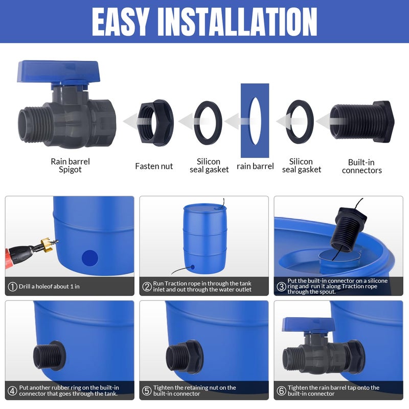 Vtenyeo PVC Rain Barrel Spigot Kit 2 Pack 3/4" GHT Bulkhead Fitting with PVC Ball Valve Leak-Proof Tank Faucet for Rain Barrel, Water Tank & Container Drain - Image 3