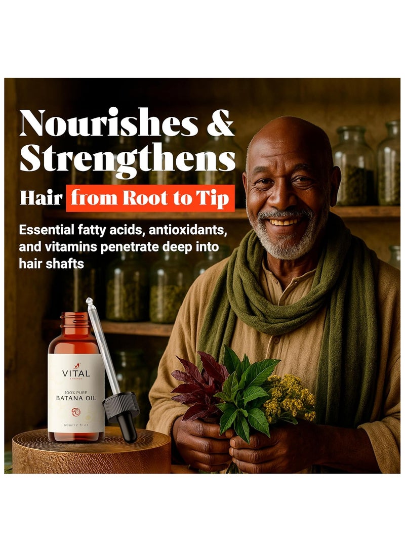 VITAL 100% Organic Batana Oil for Hair Growth - Strengthens Hair, Reduces Breakage, Enhances Shine - Raw and Pure, Non-Greasy - No Silicones, Sulfates, or Parabens - All Hair Types - 60ml - Image 3