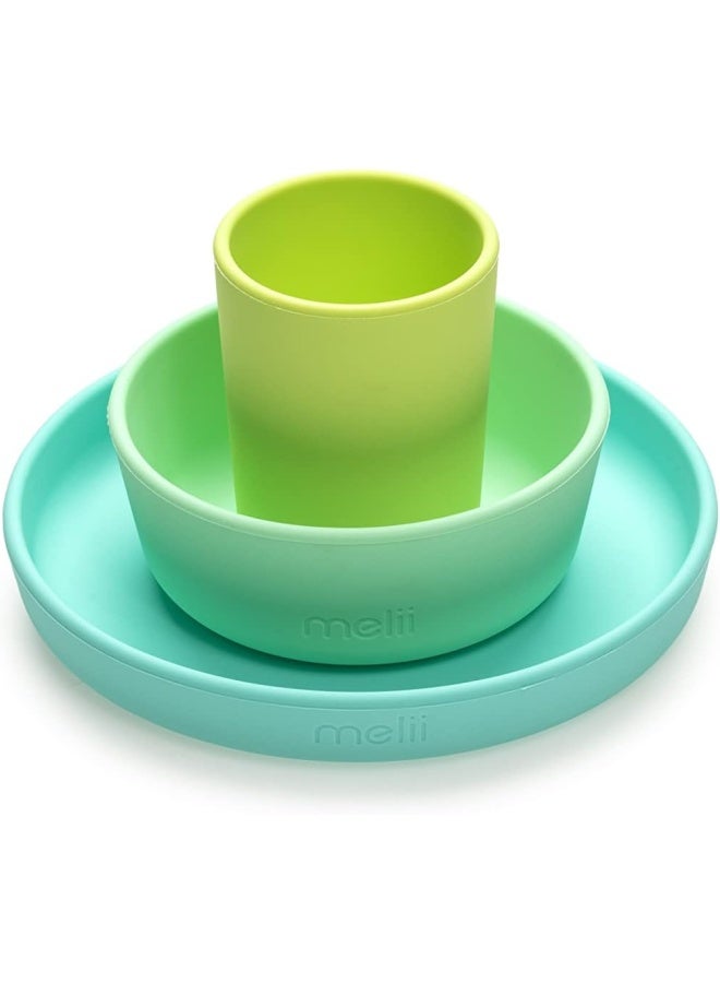 melii طقم أطباق ووعاء وكوب من السيليكون غير القابل للامتصاص - ليموني، نعناعي، أزرق - Image 1