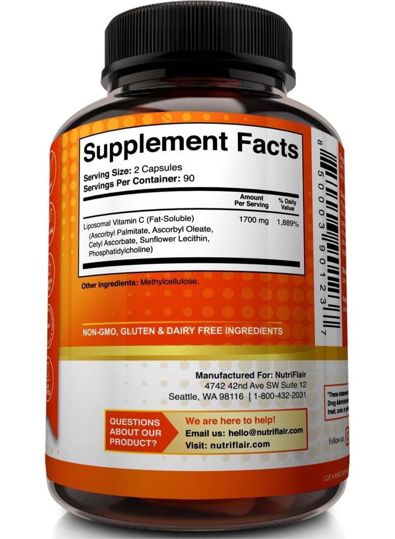 NutriFlair Liposomal Vitamin C, 1700mg - 180 Vegetable Capsules  - Image 2