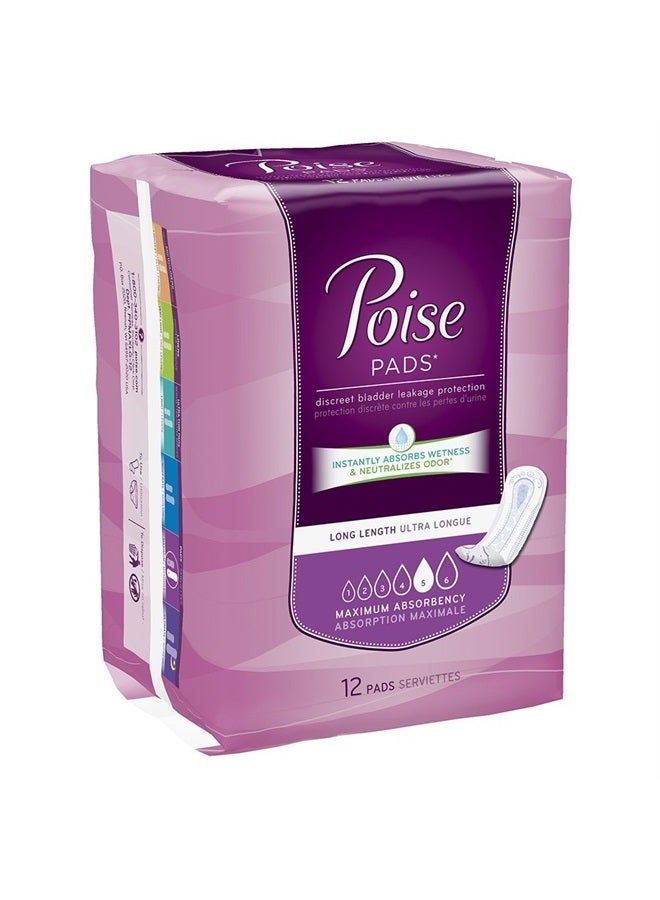 Poise Maximum Absorbency Pads, Long, 12 Count  - Image 1
