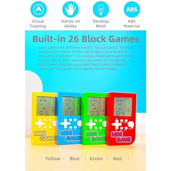 MINI PUZZLE BLOCK GAME CONSOLE 26 RETRO BUILDING BLOCK GAMES HANDHELD GAME CONSOLE LEISURE TRAVEL PORTABLE ELECTRONIC GAMES TOY KIDS/STUDENTS (RED) - Image 4