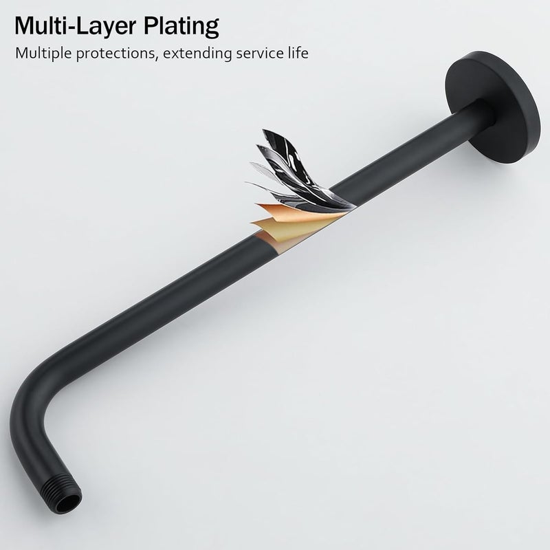 Random 16 Inch Shower Arm with Flange,Stainless Steel 90 Degree Rain Shower Head Extension Arm,Wall-Mounted Shower Head Arm for Fixed Shower Head,Matte Black.RD91018-16MB - Image 3