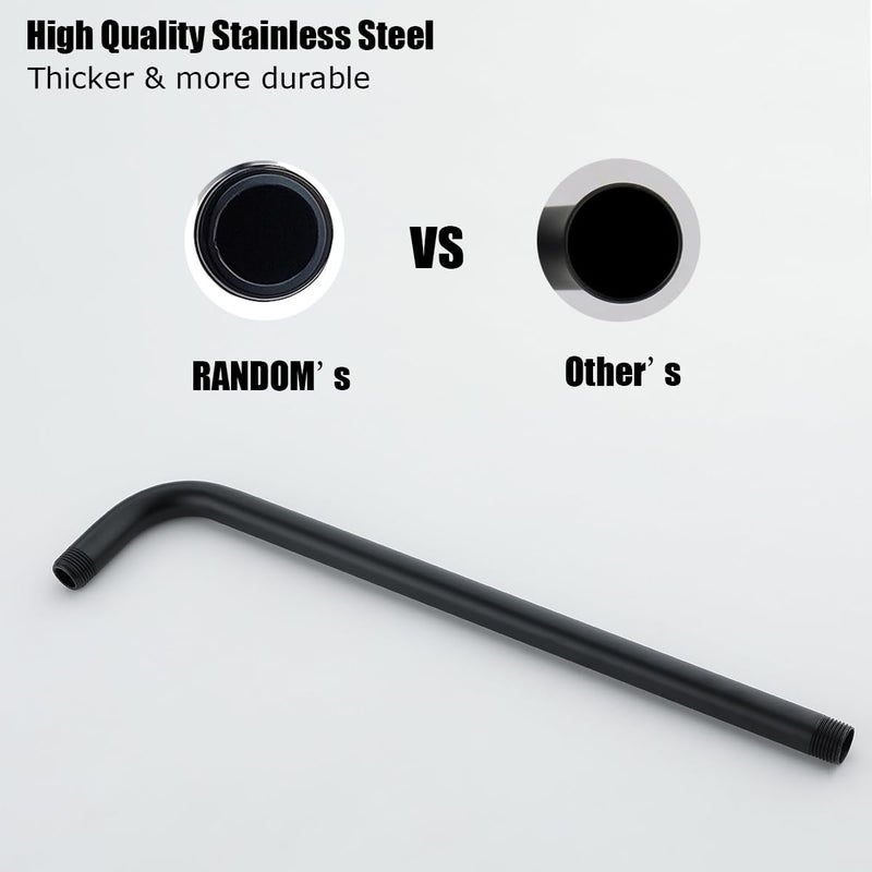 Random 16 Inch Shower Arm with Flange,Stainless Steel 90 Degree Rain Shower Head Extension Arm,Wall-Mounted Shower Head Arm for Fixed Shower Head,Matte Black.RD91018-16MB - Image 2