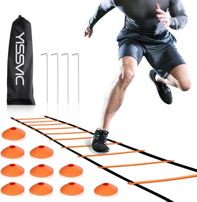 YISSVIC 20 Feet Agility Ladder and Cones Set with 12 Adjustable Rungs for Speed Training - Image 1