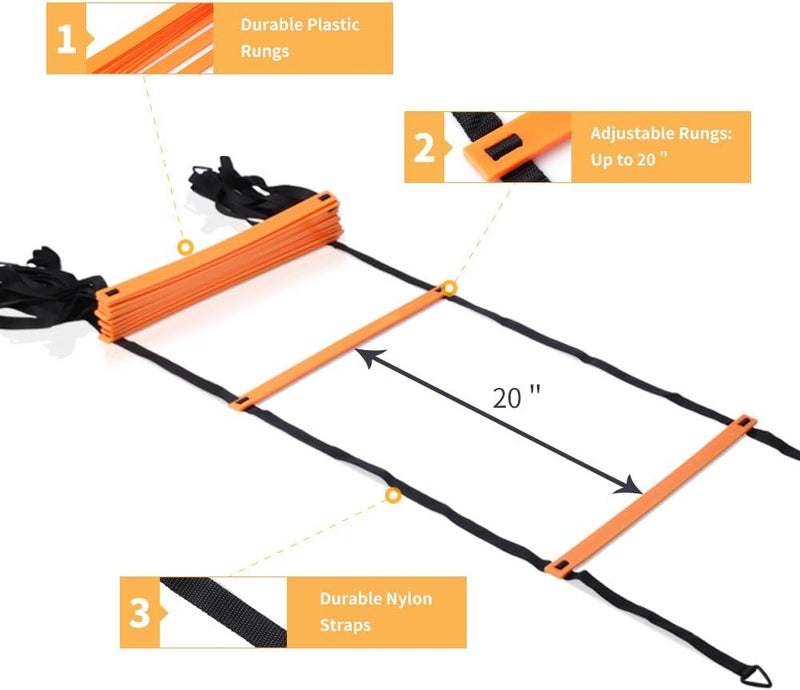 YISSVIC 20 Feet Agility Ladder and Cones Set with 12 Adjustable Rungs for Speed Training - Image 2