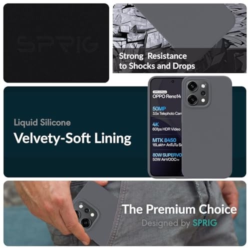 SPRIG Compatible with Oppo Reno 14 Premium SilkTone Back Cover Drop Tested Shock Proof Mobile Case for Men, Women, Boys and Girls with Camera Protection (Dark Grey) - Image 2