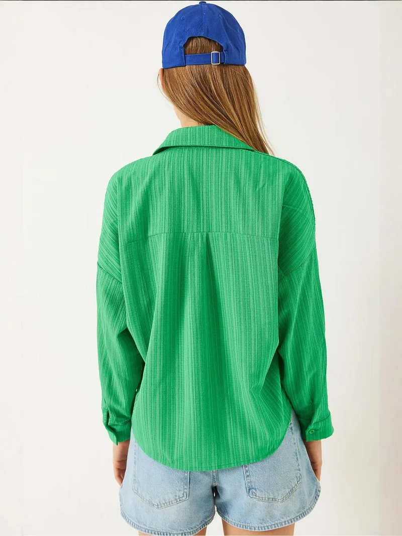 Bianco Lucci Lime Green LUCCI Relaxed Fit Long Sleeve Shirt with Pocket for Women | Best Price UAE