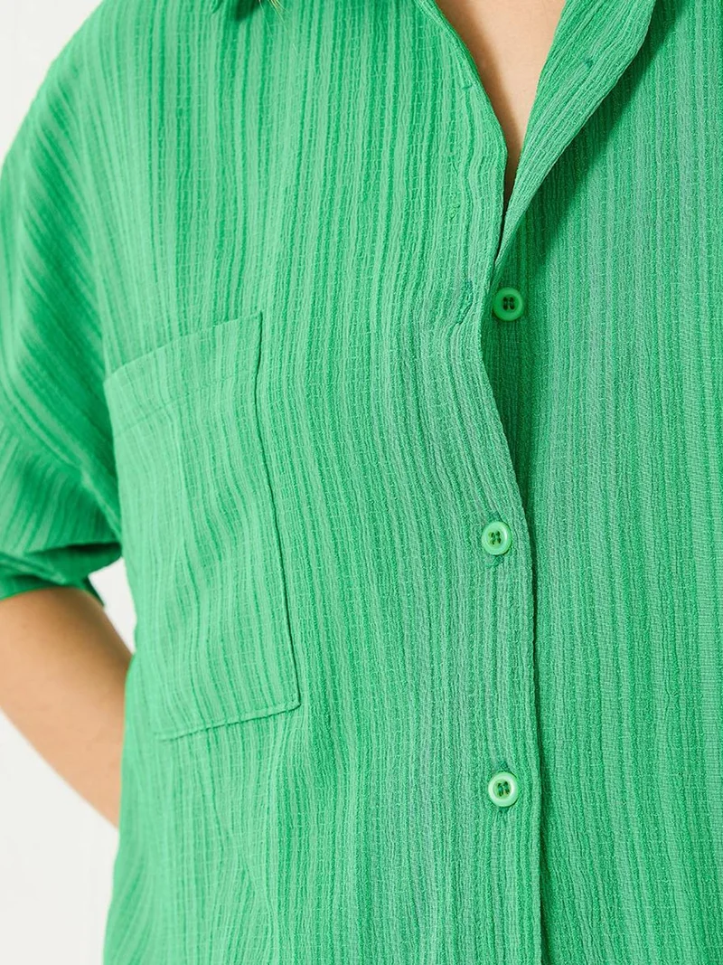Bianco Lucci Lime Green LUCCI Relaxed Fit Long Sleeve Shirt with Pocket for Women | Best Price UAE