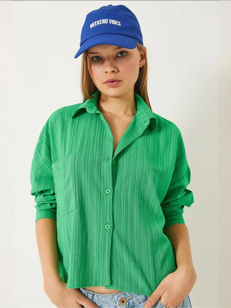 Bianco Lucci Lime Green LUCCI Relaxed Fit Long Sleeve Shirt with Pocket for Women | Best Price UAE
