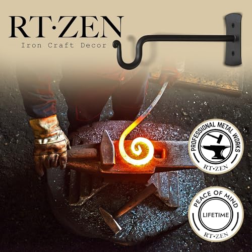 RTZEN Plant Hangers Outdoor or Indoor - Wrought Iron Metal Hanger Indoor Hook - Heavy Duty Wall Bracket Hooks for Hanging Plants Baskets Lanterns Wind Chimes - 2 Pack (Black Shepherds Hooks) - Image 3