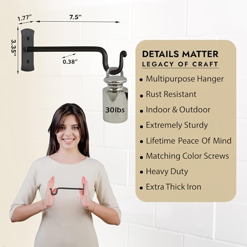 RTZEN Plant Hangers Outdoor or Indoor - Wrought Iron Metal Hanger Indoor Hook - Heavy Duty Wall Bracket Hooks for Hanging Plants Baskets Lanterns Wind Chimes - 2 Pack (Black Shepherds Hooks) - Image 2