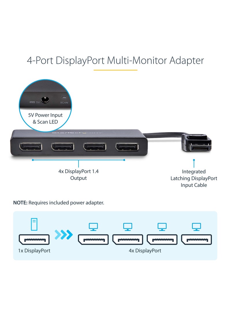 Startech.com StarTech.com 4-Port DisplayPort 1.2 Splitter, DisplayPort to 4x DP Multi-Monitor Adapter, Quad 1080p 60Hz Computer MST Hub, Windows Only, No Drivers (MSTDP124DP)  - Image 3