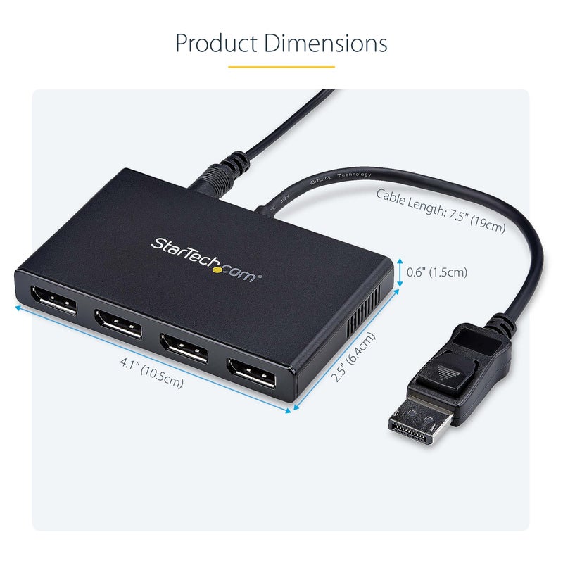 StarTech.com 4-Port DisplayPort 1.2 Splitter, DisplayPort to 4x DP Multi-Monitor Adapter, Quad 1080p 60Hz Computer MST Hub, Windows Only, No Drivers (MSTDP124DP)