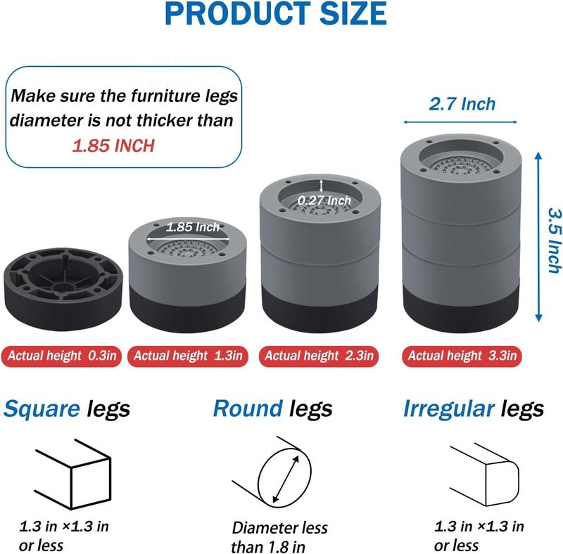 PARSPAR 4PCS Washing Machine Feet Pads Anti Vibration Mat Rubber Feet Pad Antislip Pad Shock Absorber Nonslip Fixed Antideviation Used for Drye Washing Machine Dishwasher Gray - Image 4
