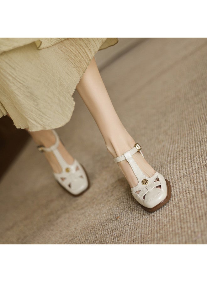 AME Retro Hong Kong Style Hollowed-out Sandals Women 2025 New Camellia Hollow Design Breathable Sandals Versatile Slimming - Image 5